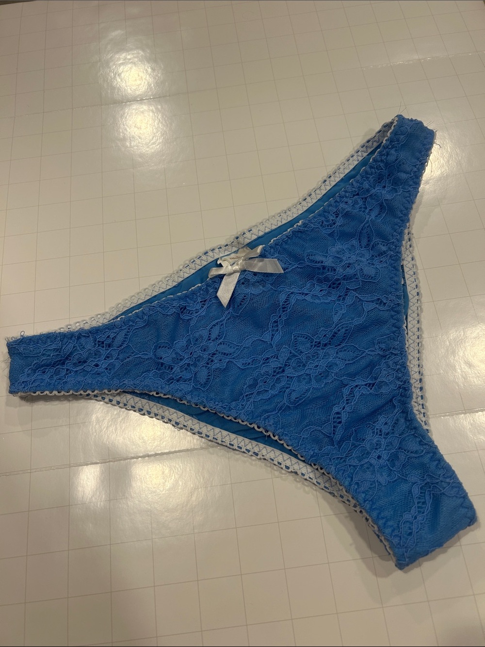 Aralina Blue Lace Bikini Briefs with Satin Bow Accent 2XL